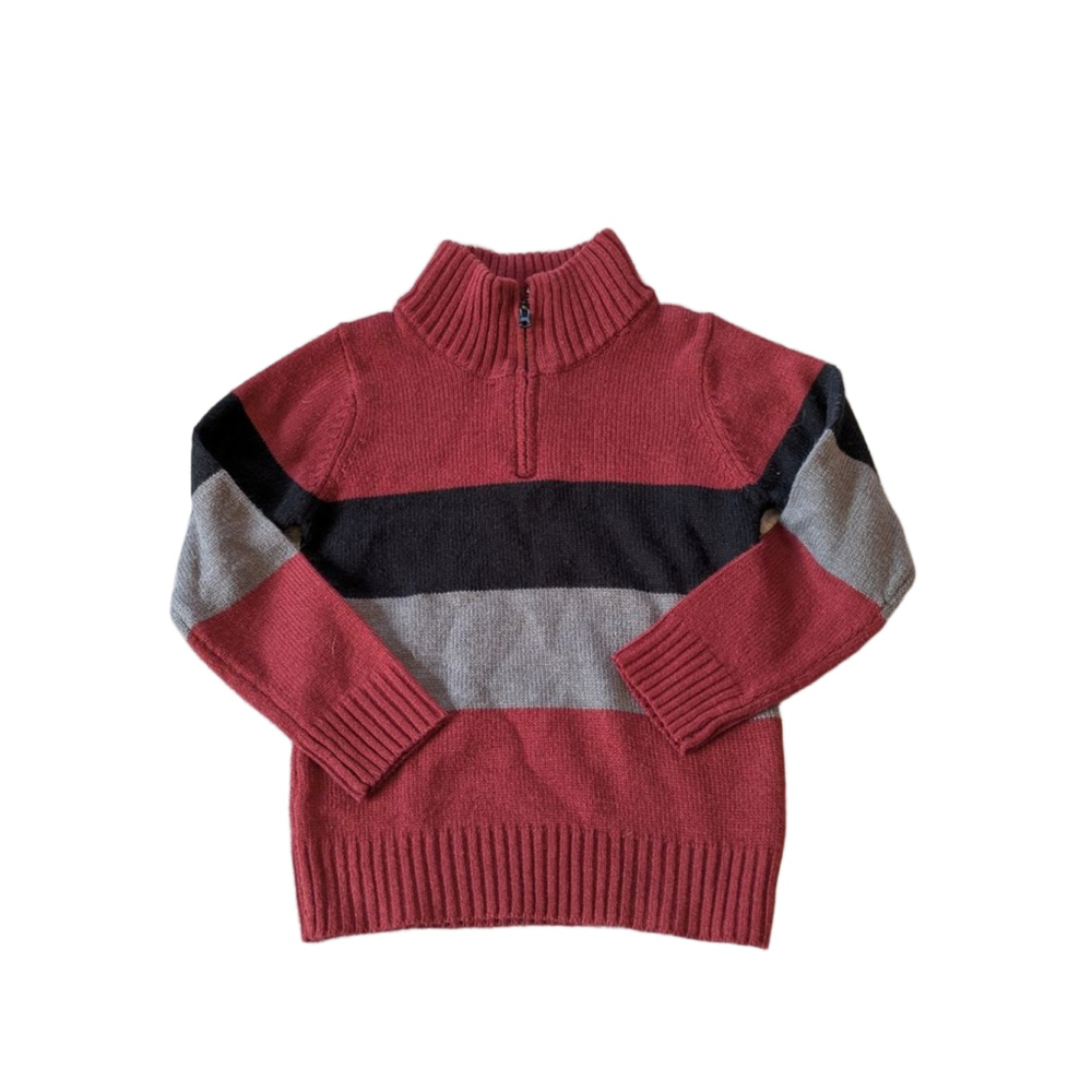 Boys MAXIMUS REX Red Black Gray Striped Quarter Zip Sweater Size 5